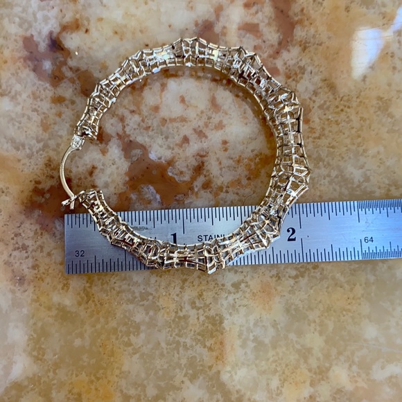 Gold plated large hoop mesh Round Earrings 2” inch - Picture 4 of 7